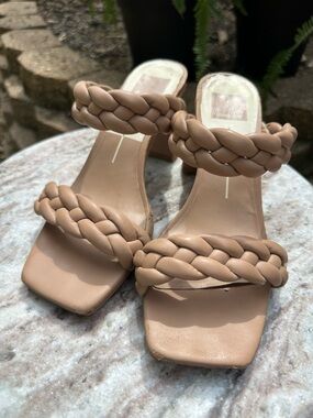 Dolce Vita Braided Double-Strap Block Heel Sandals - Beige